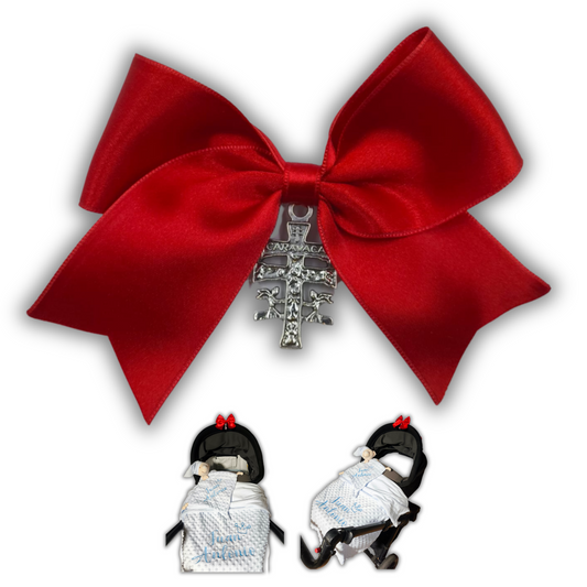 Pita Home®️ Amuleto Protector, Broche Lazo Rojo para el mal de ojo para bebés, con Medalla de la Cruz de Caravaca.