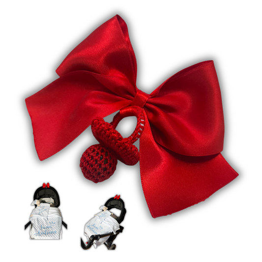 Pita Home®️ Amuleto Protector, Broche Lazo Rojo para el mal de ojo para bebés, con Chupete Rojo.