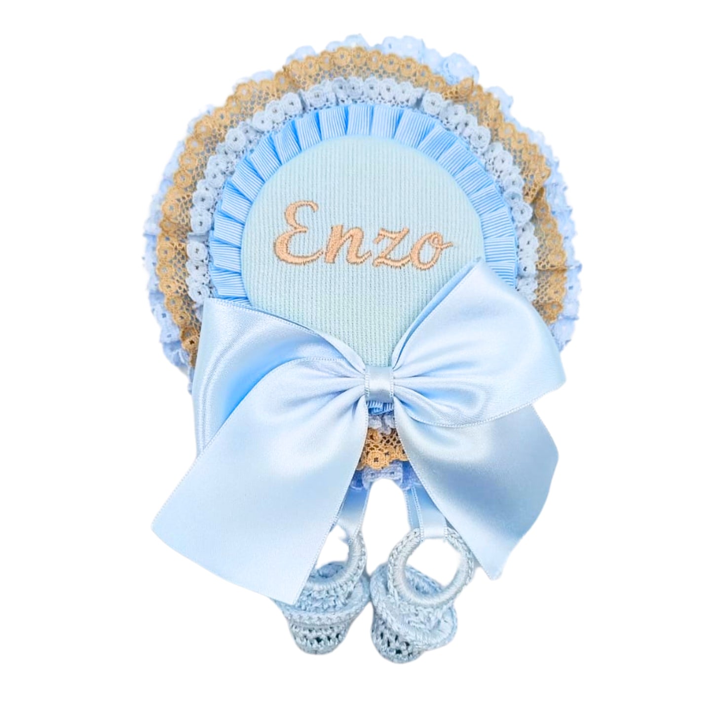 PITA HOME®, Broche con Lazo y Nombre con color personalizado, con dos chupetes.