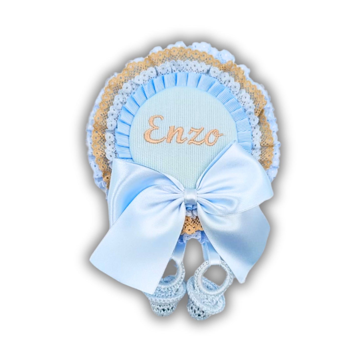 PITA HOME®, Broche con Lazo y Nombre con color personalizado, con dos chupetes.