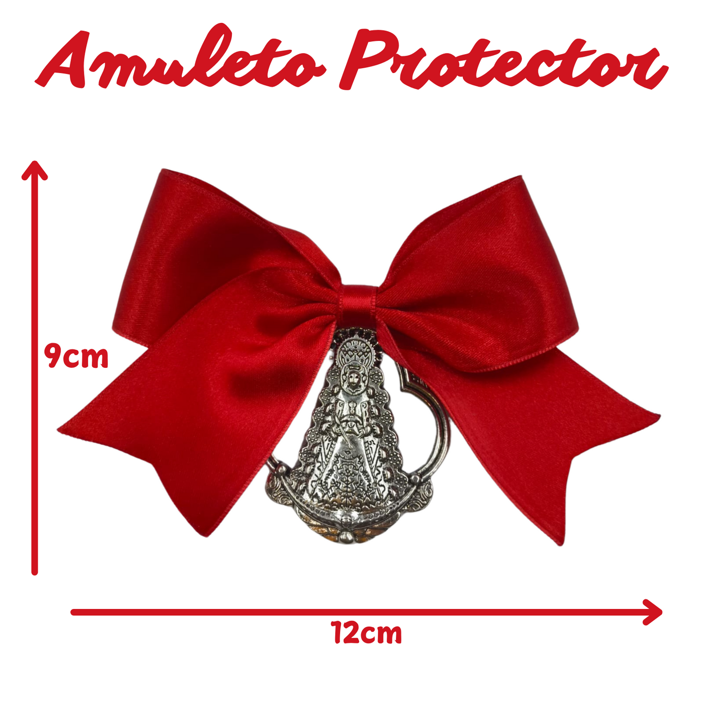 Pita Home®️ Amuleto Protector, Broche Lazo Rojo para el mal de ojo para bebés, con Medalla de la Virgen del Rocío Grande