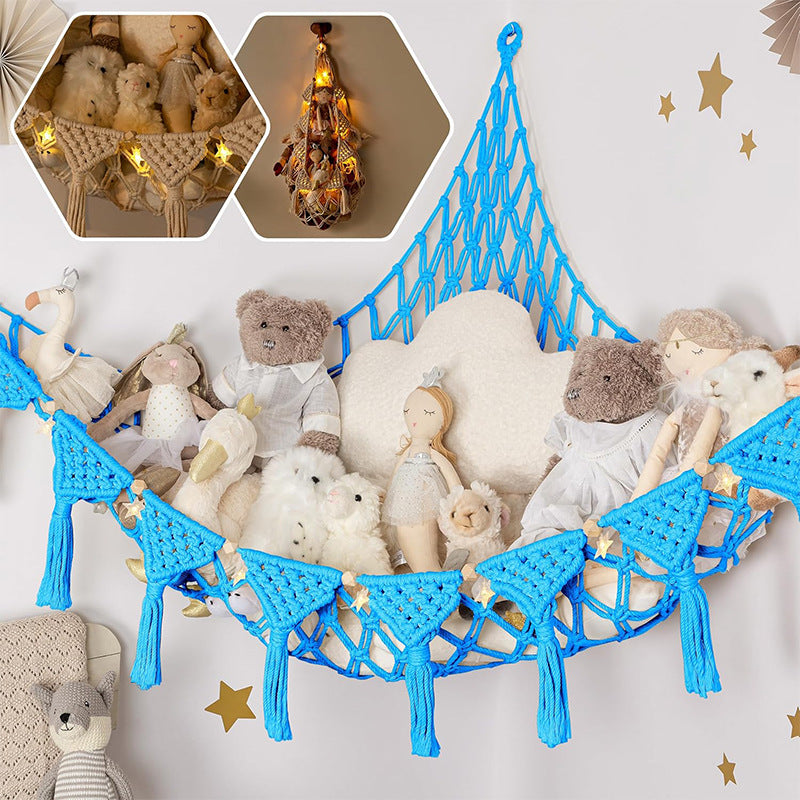 Hamaca de juguete que ahorra espacio, red tejida decorativa para organizar peluches gigantes en el dormitorio.