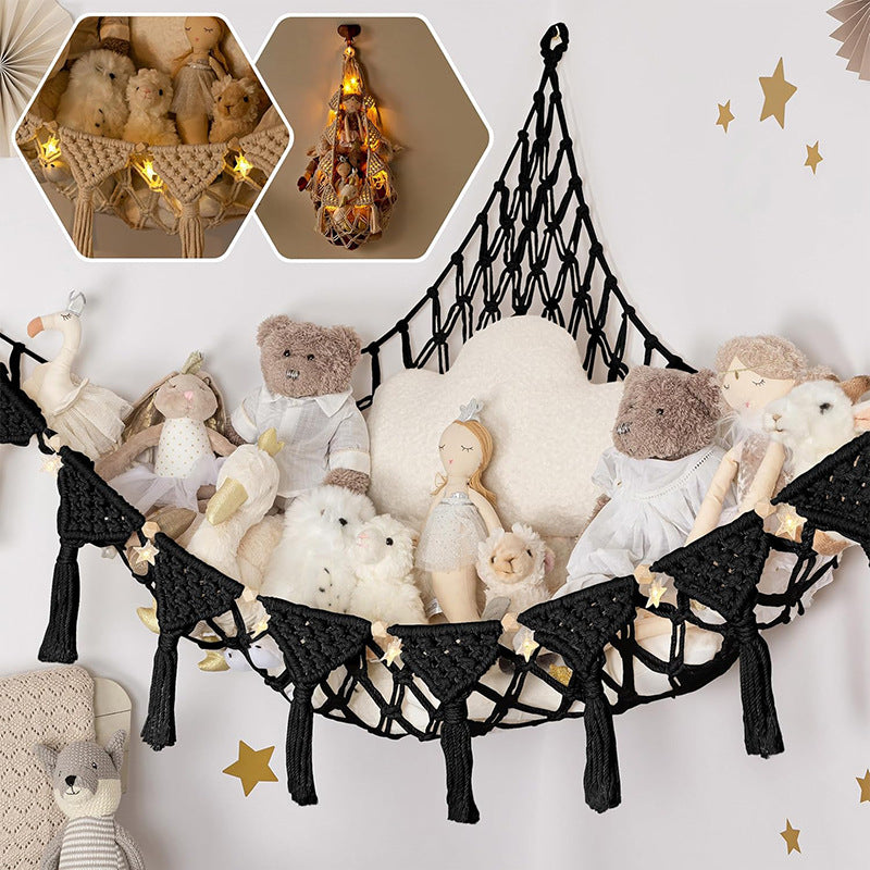 Hamaca de juguete que ahorra espacio, red tejida decorativa para organizar peluches gigantes en el dormitorio.