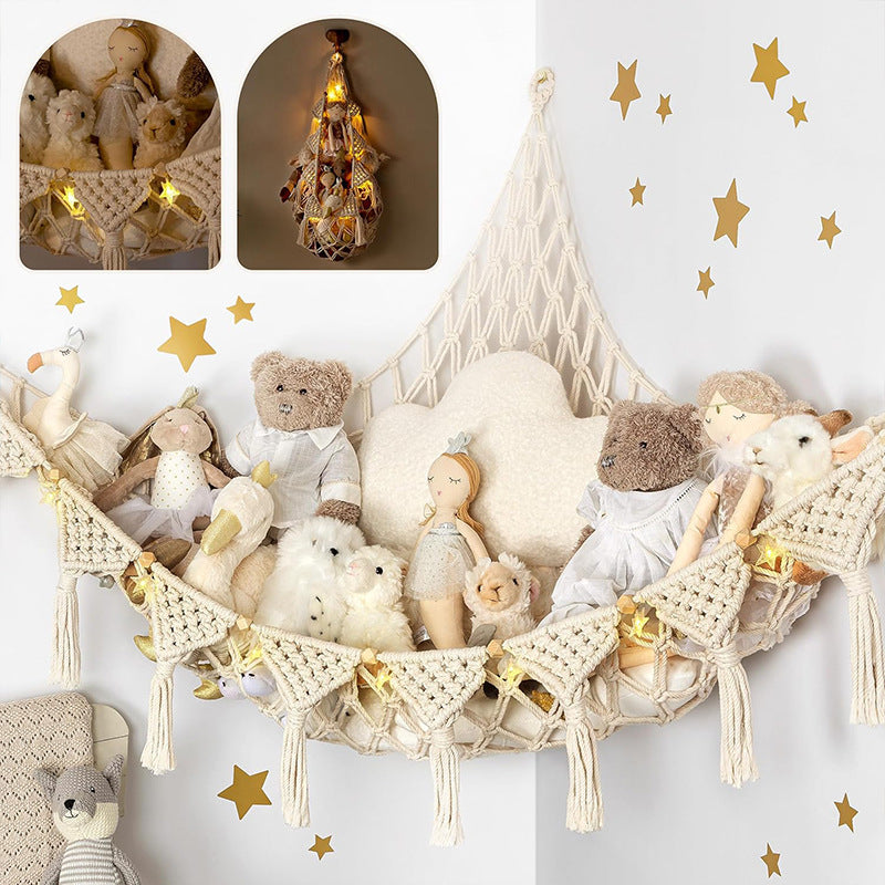 Hamaca de juguete que ahorra espacio, red tejida decorativa para organizar peluches gigantes en el dormitorio.