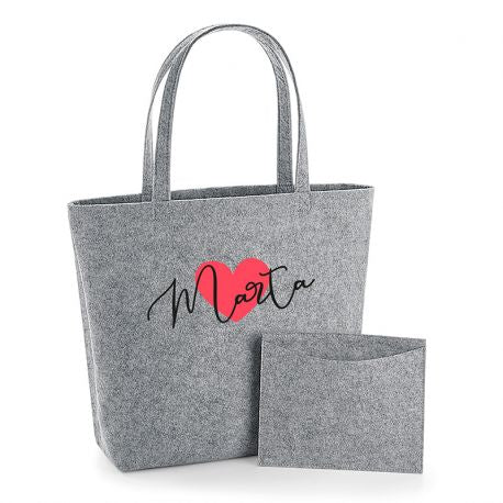 Bolso Shopper fieltro Gris Corazón + Nombre