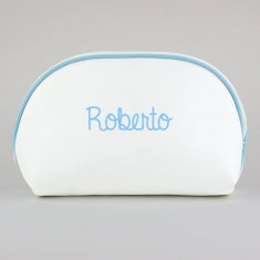 Neceser Polipiel Blanco-Ribete Azul Personalizado