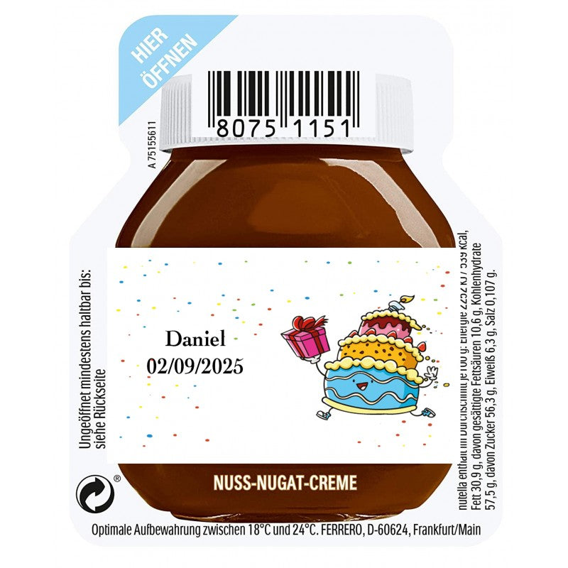 Pita Home®️ Nutella de 15 gramos unidad personalizado con adhesivo de cumpleaños