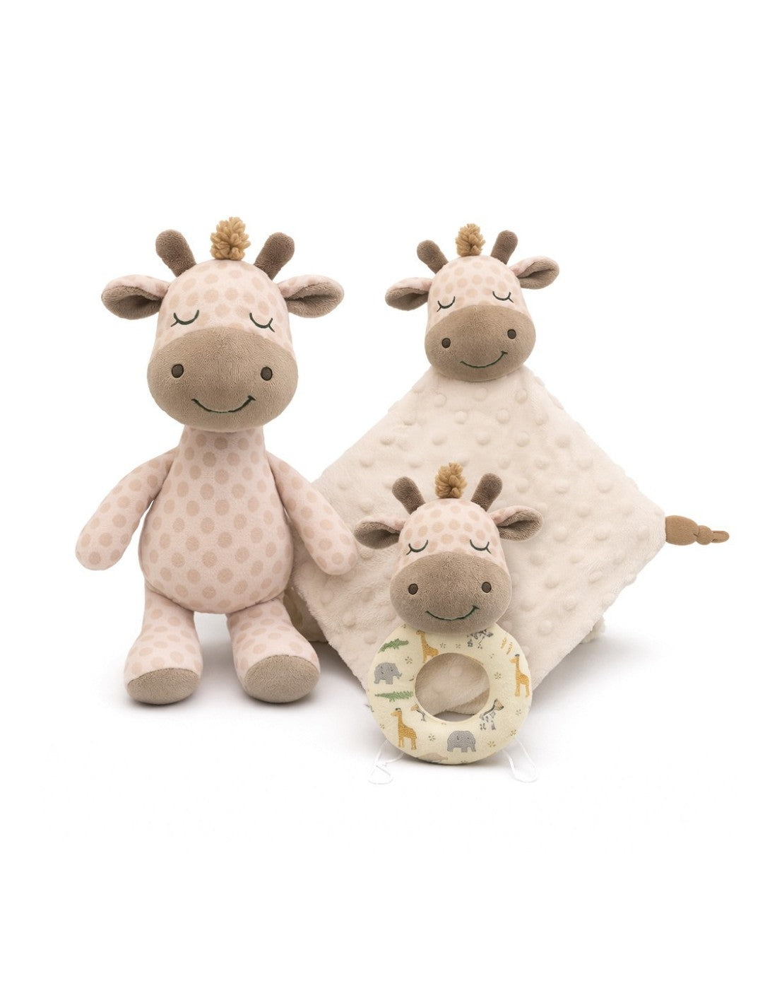 SET 3 PIEZAS PELUCHE, SONAJERO Y DUDU JIRAFA SAVANNA JIRAFA